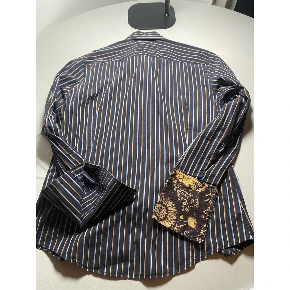 Banana Republic Mens Striped Button Down Shirt L Floral Contrast Cuff 324756-00